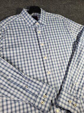 Untuckit Mens Shirt Size Medium Blue Plaid Button Up Long Sleeve Nylon